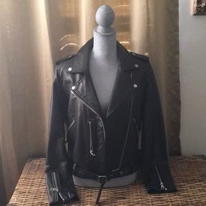 Leather Moto Jacket, Black. Worn once.